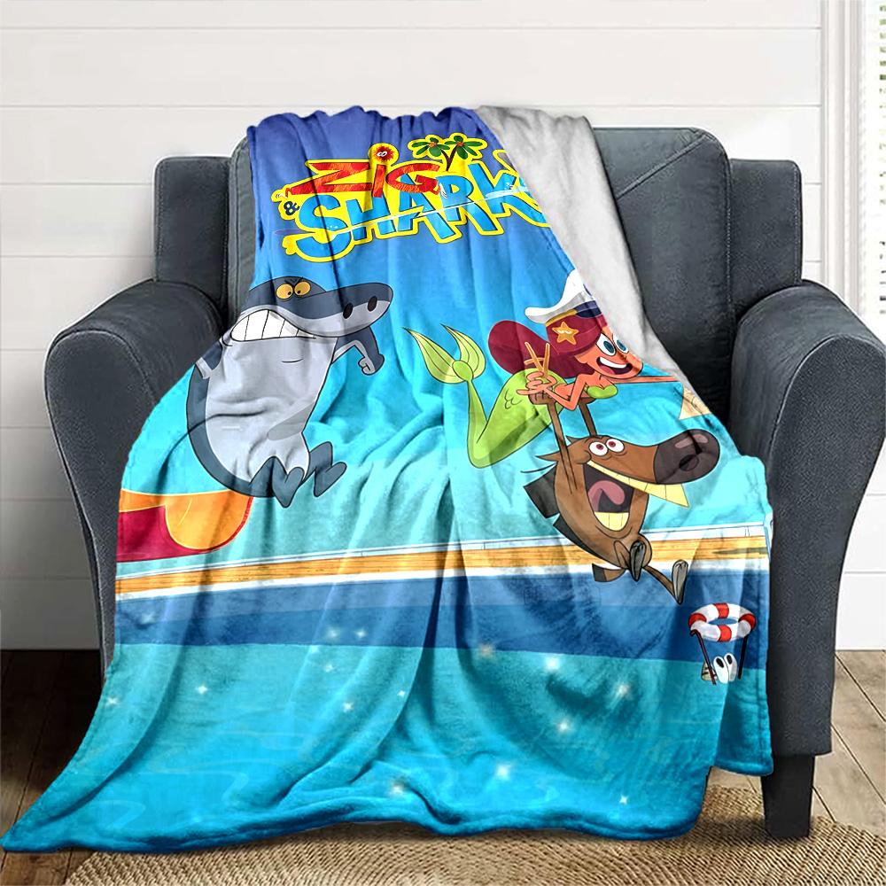 Zig Sharko Cartoon Fun Flannel Blanket Super Soft Warm Cozy Blanket for Sofa Bed Office Travel All‑Season Home Decor Gift
