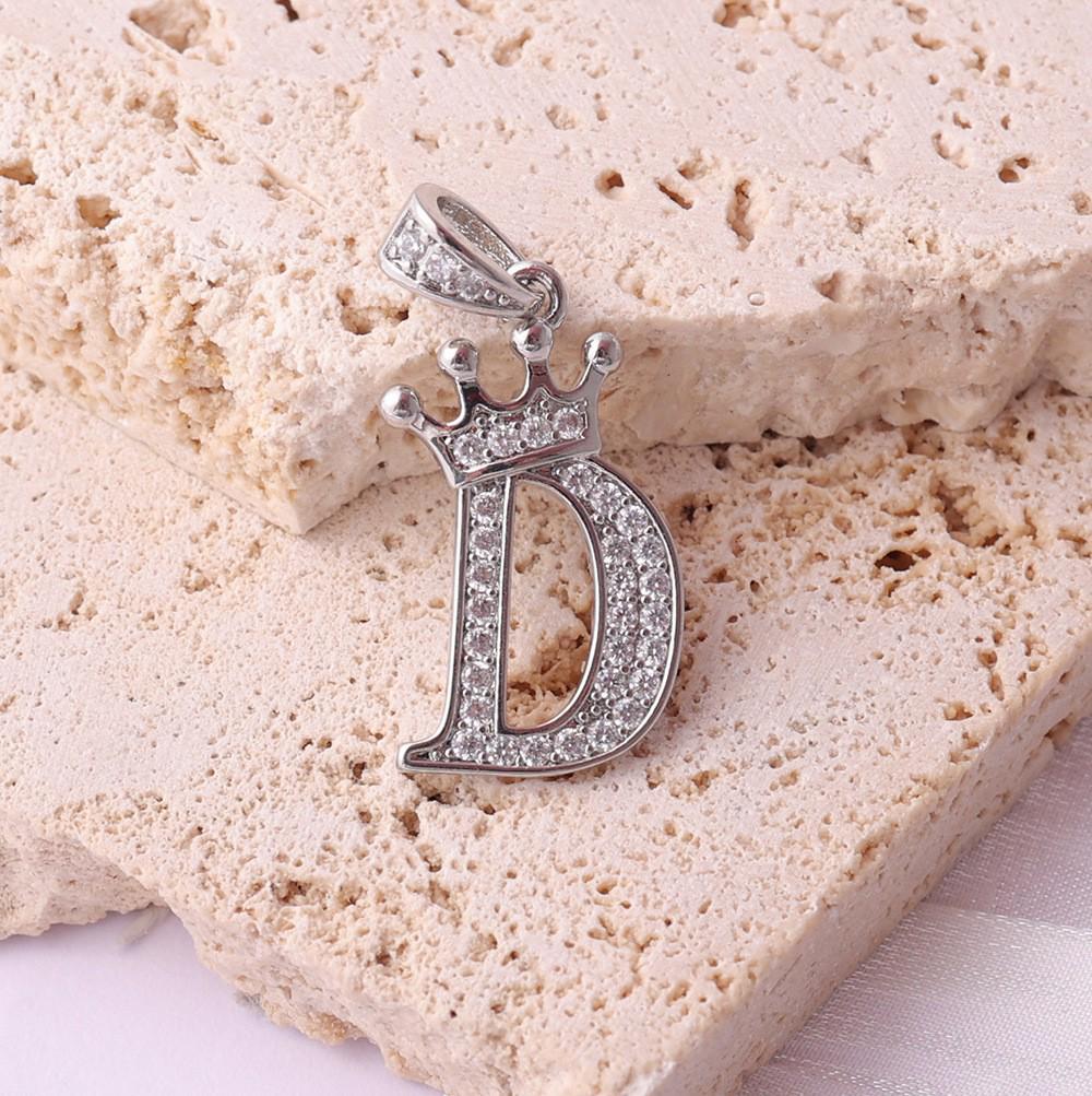 Gold-Plated Crown Rhinestone Letter Pendant Necklace