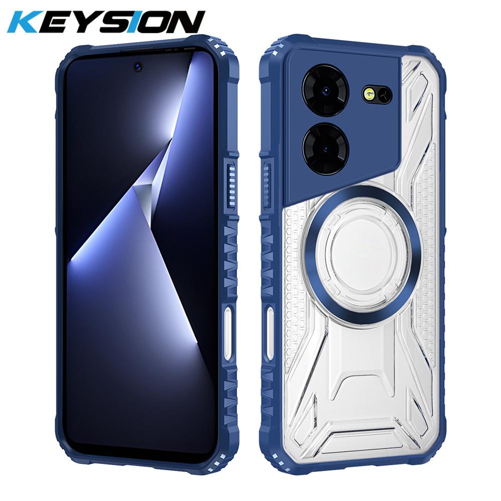 KEYSION Transparent Magnetic Case for TECNO Pova 5 Pro 5G Silicone+PC Heavy Duty Shockproof Phone Cover for for Tecno Pova 5 5G