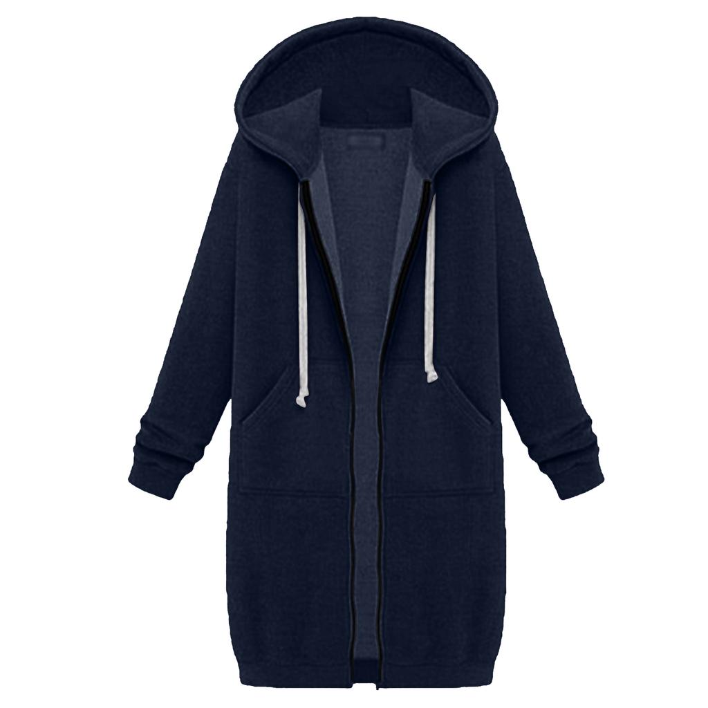 Damen Sweatshirt Verlängert Locker Langärmlig Kapuzenjacke Mit Taschen