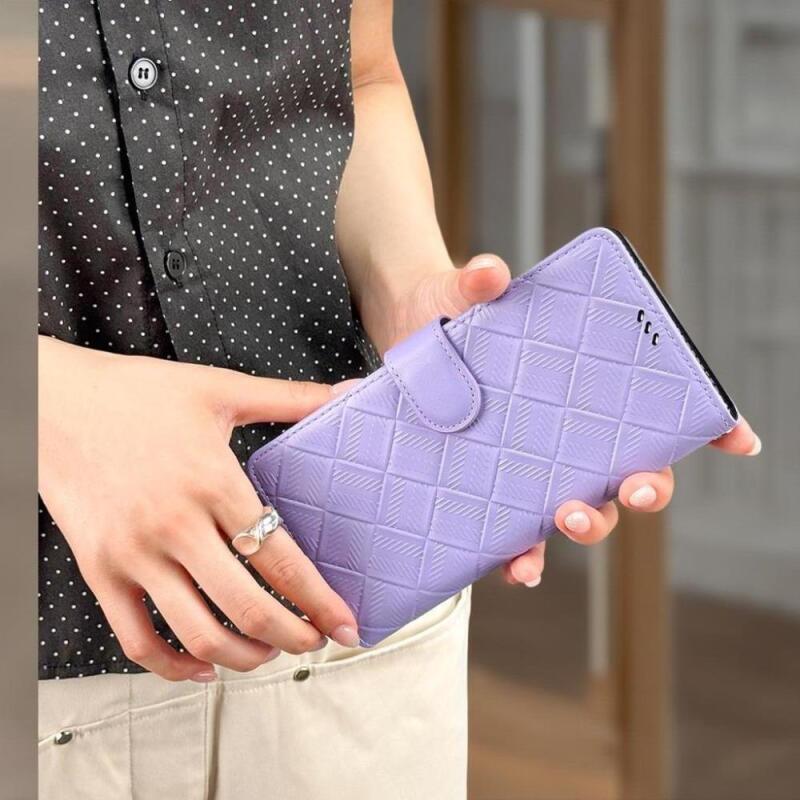 

Women s Checked Color Leather Smartphone Mini Wallet Purple