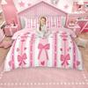 Homewish Princess Style Duvet Cover Set, Pink Bow Knot Ribbon Bed Set, Girls Bow-Tie Quilt Cover Set