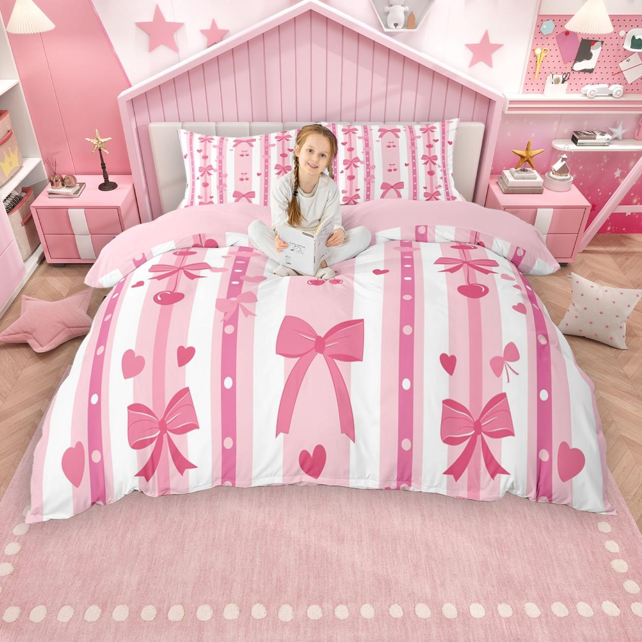 

Комплект пододеяльника в стиле принцессы Homewish, Розовый комплект постельного белья с лентами и бантами, Комплект пододеяльника с бантами для девочек DE XS 100x135cm 2pcs&set