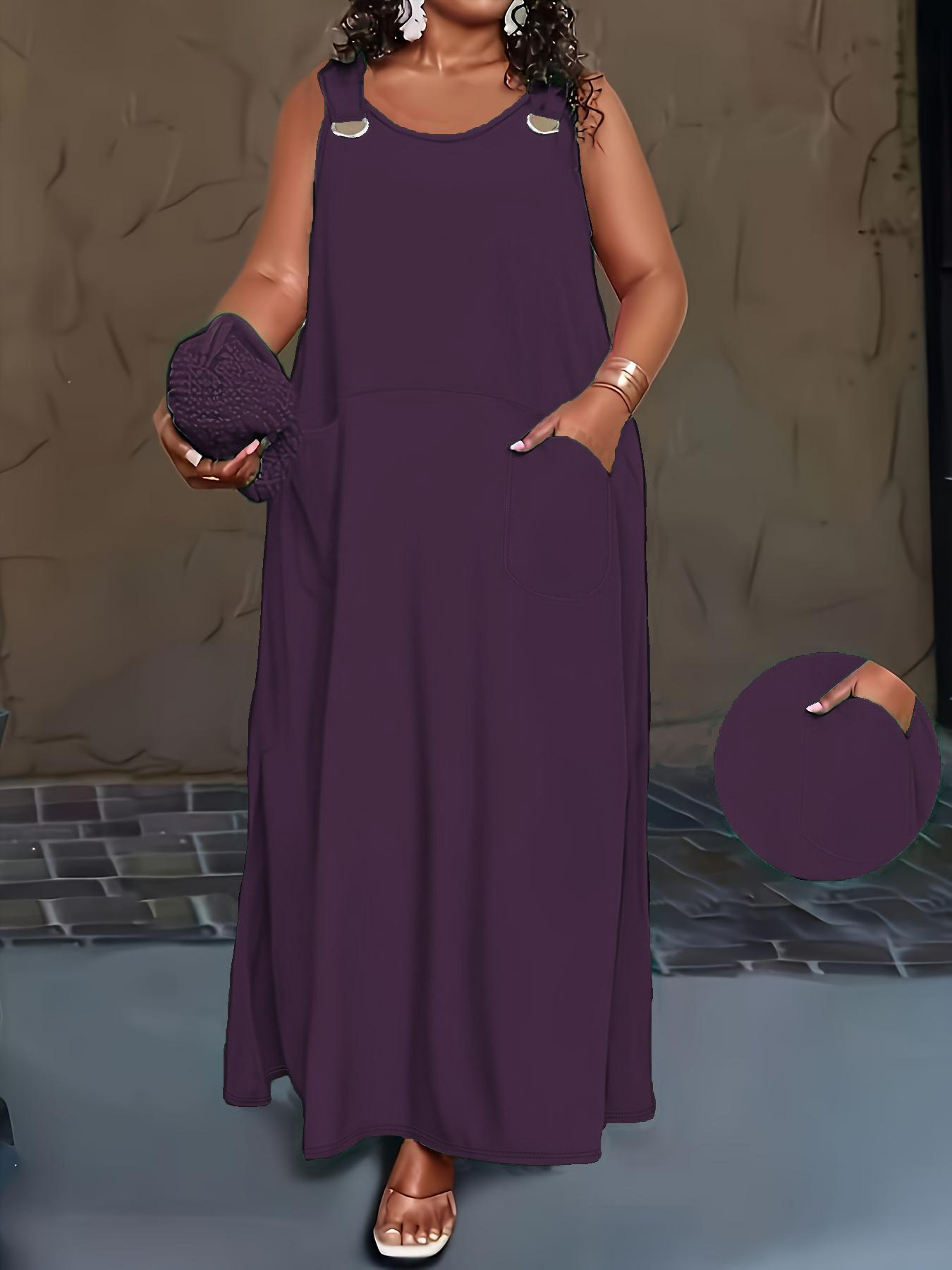 

Women s Sleeveless Maxi Dress with Lace-up Straps and Side Pockets, Available in Multiple Colors 6XL фіолетовий