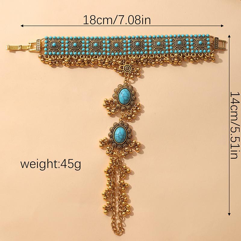 Utsøkt Vintage Krystall Rund Boho Armbånd Dame Gullfarge Fingerring Kjede Zirkon Dusk Dame Estetisk Zirkon Sett