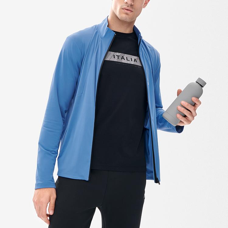 FILA Athletics Running Fitness Stand Collar Logo Knitted Long Sleeve Jacket Men Jacket Gray Cobalt-Blue A11M231501F-BU