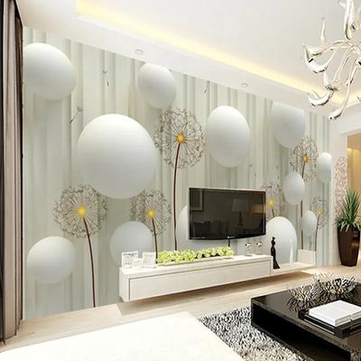 European Style 3D White Balls Dandelion Photo Wallpaper for Living Room TV Background Bedroom Wall Murals