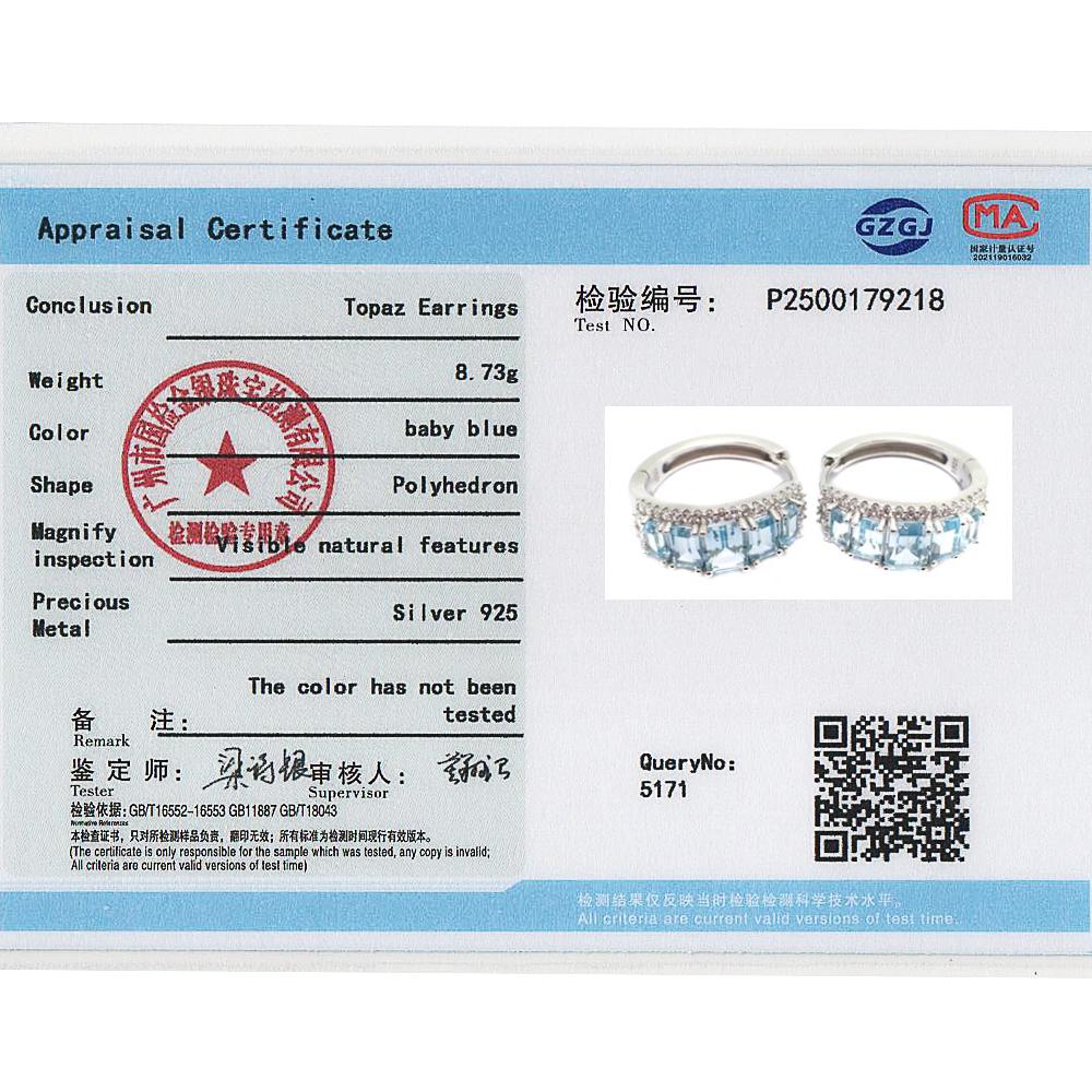 Simple Natural Octagonal Sky Blue Topaz Clasp Earrings 925 Sterling Silver Exquisite Fine Jewelry for Women's Anniversary Gifts