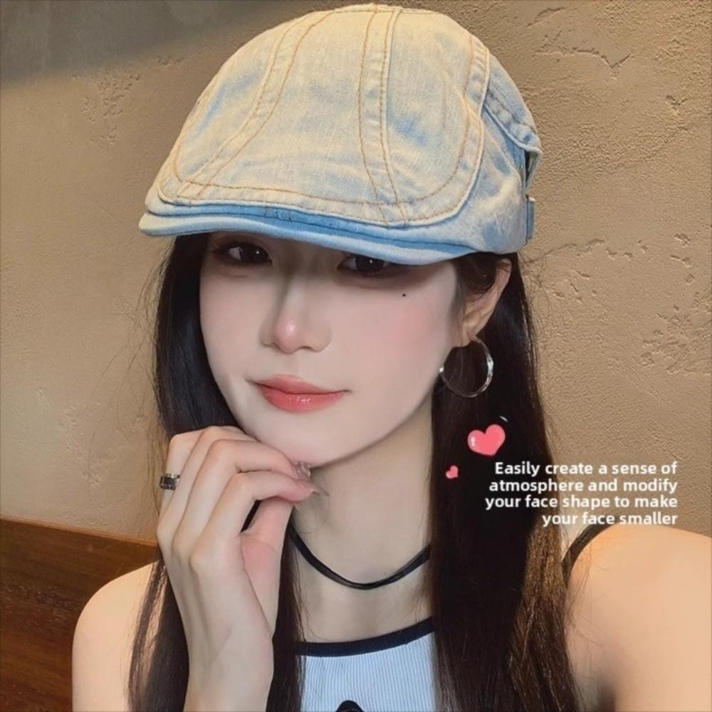Cloth Denim Beret Washed Artist Hat Casual Newsboy Hat  Women
