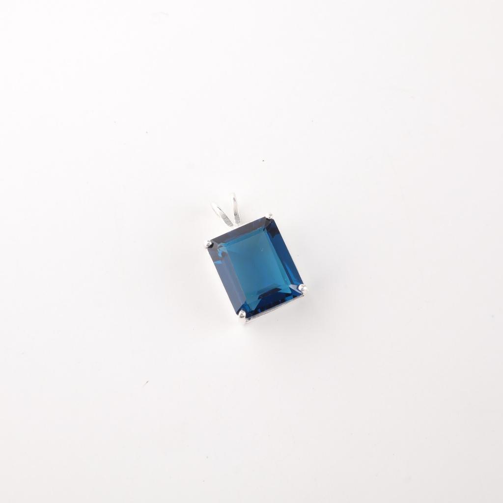 London Blue Topaz Gemstone 925 Stamped Silver Jewelry Rectangle Pendant For Gift PP-58-6
