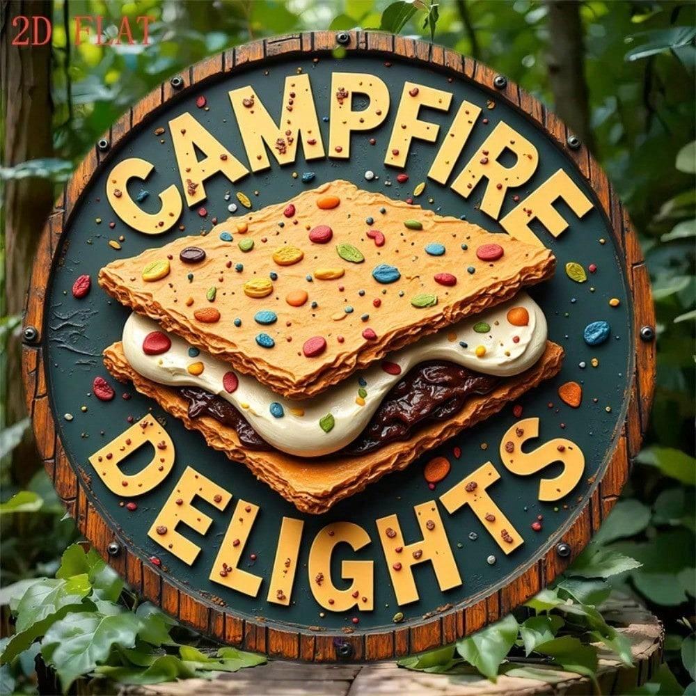Vintage Campfire S'mores Round Tin Sign Rustic Wall Decor For Garden Bar Cafe Living Room Entryway