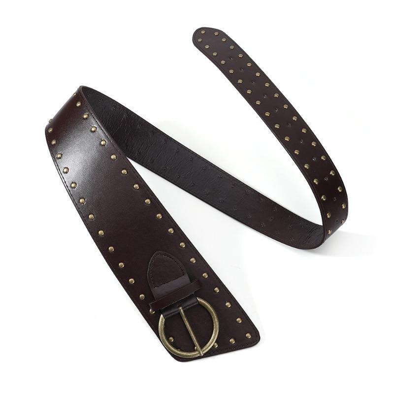 Women European American Punk Retro Heavy Industry Wide Belt Metal Rivet Personalized Belt Fashion Trend Suede Waist Belt