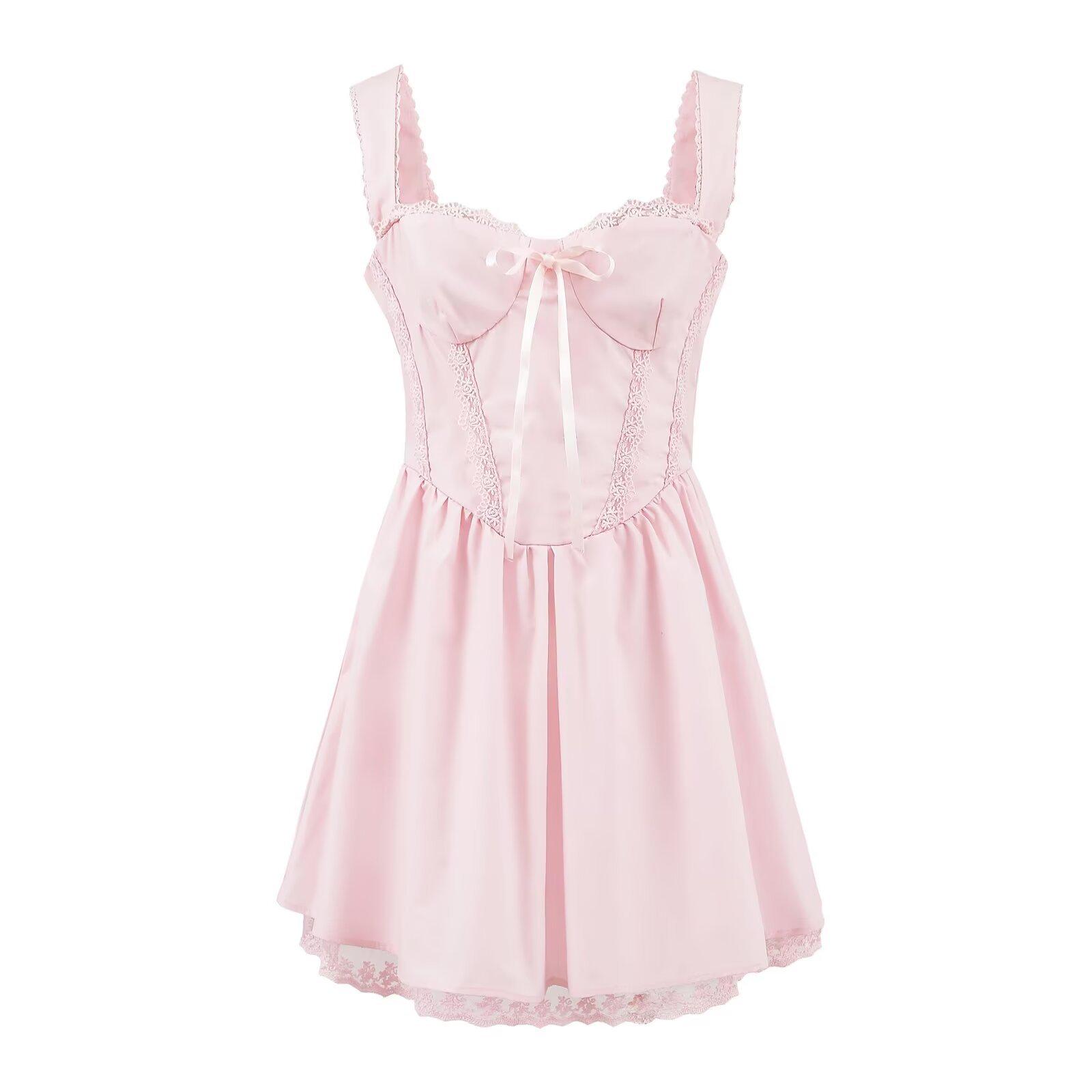 

2024 Зимнее женское платье в европейском и американском стиле с кружевом и облегающее талию Large розовый