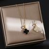 Elegant Gold-Plated Chinese-Style Four-Leaf Clover Necklace with Imitation Hetian Jade Pendant for Women