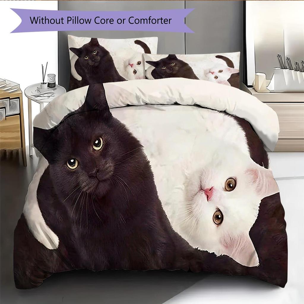 1PC Cute Cat Theme Pattern Bedding Quilt Set Quilt Cover Pillowcase Home Decoration Birthday Gift (1 * Duvet Cover + 2 * Pillowcase, Without Core)