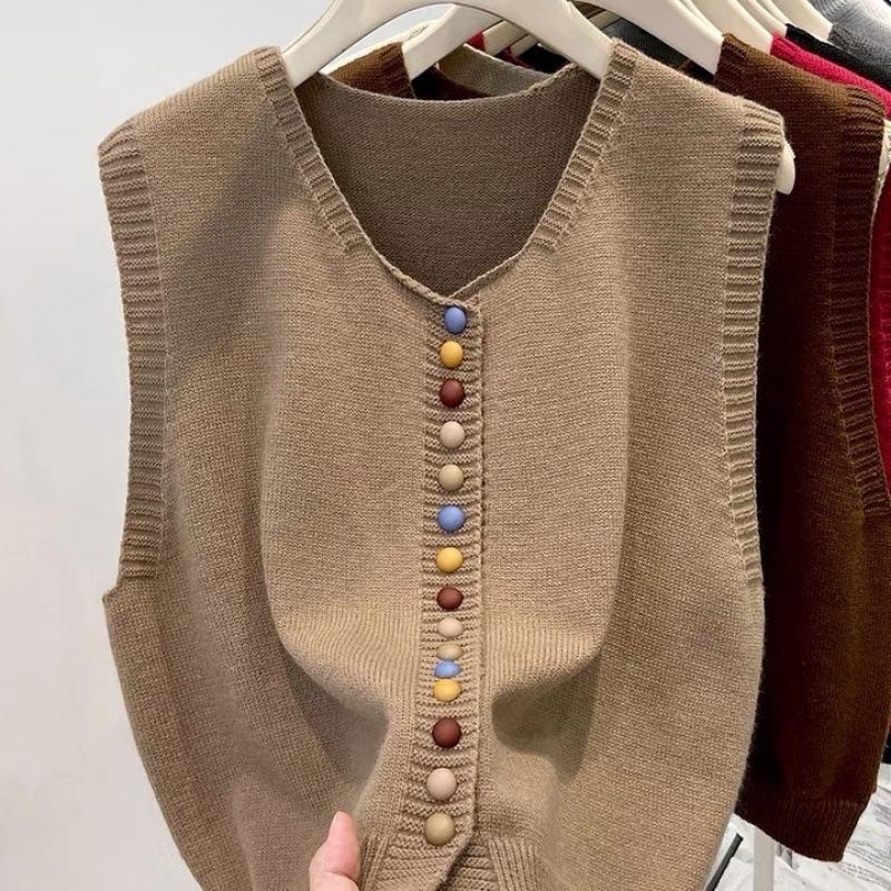 

Премиальный серый вязаный жилет женский весенний шикарный жилет-кардиган с радужными пуговицами 2XL