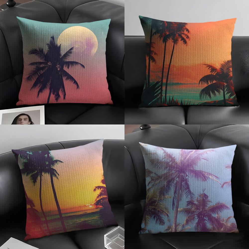Tropical Scenery Ins Cushion Cover Natural Linen Organic Fabric Double-Sided Printing Sofa Home Decor Gift Pillow Case