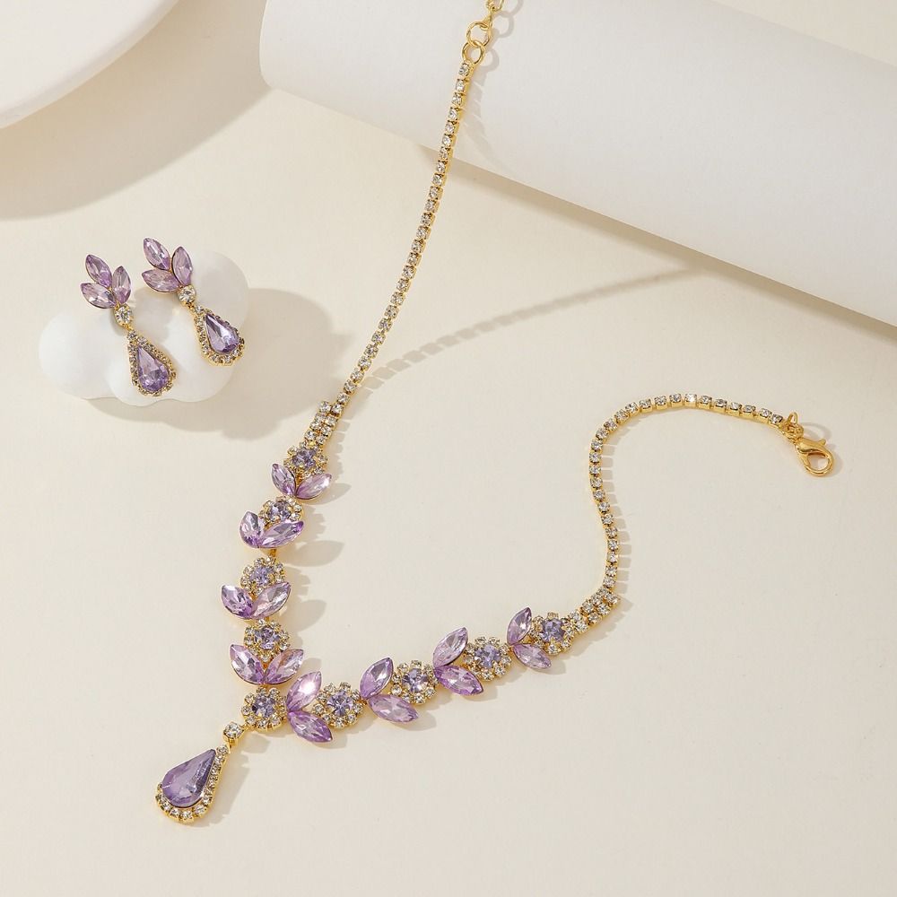 Water Drop Earrings Rhinestone Necklace Bridal Crystal Jewelry Set  Banquet