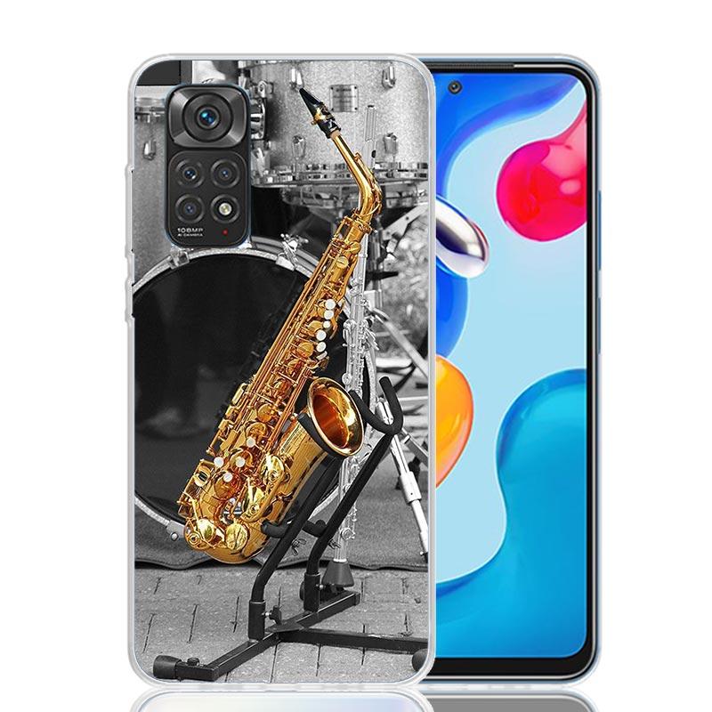 Music Saxophone Instrument Phone Case For Xiaomi Redmi Note 13 14 15 Pro Plus 12S 12 14S 11S 11E 10 10S 11 11T 5G 4G Cover Coque