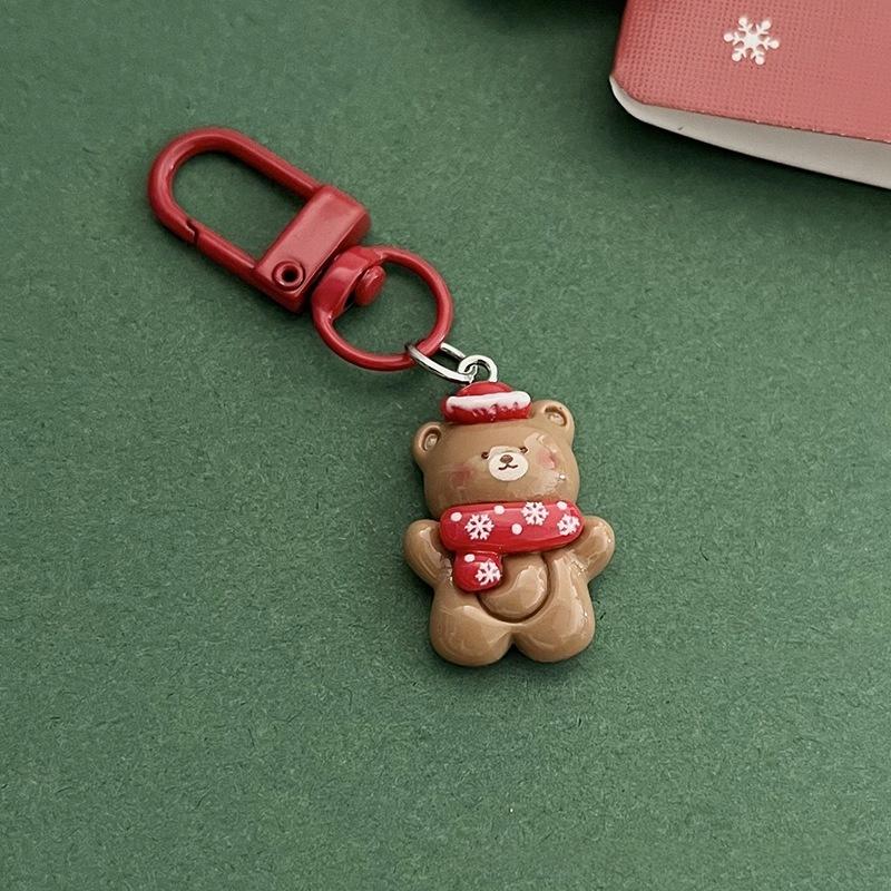 Cartoon Xmas Santa Claus Keychain Resin Gingerbread Man Elk Snowman Pendant Charms Couple Bag Hanging Decoration Christmas Gift