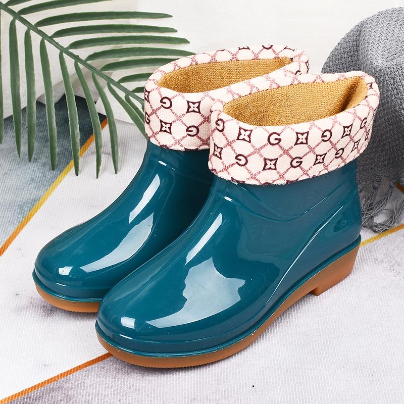 Rain boots women's low tube non-slip fashion kitchen women's rain shoes short tube fashion water shoes beef tendon sole adult water shoes