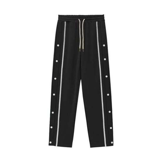 Men Casual Pants Loose Side Pockets Drawstring Elastic Waist Side Button Closure Plus Size Solid Color Gym Traning Beach Sweatpants Long Trousers