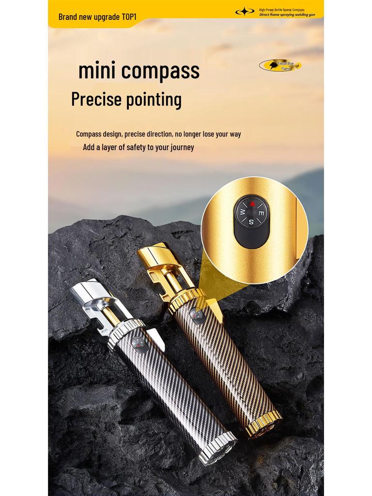 Multifunctional Windproof Lighter: Torch, Cigar Jet Flame, Wine Opener, Compass, Window Breaker