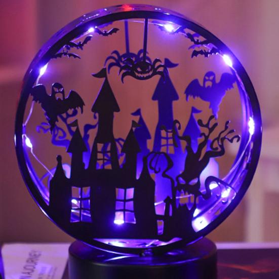 Halloween Night Light Spooky Table Lamp Double Sided Light-up Bat Gothic Castle Decoration for Horror Themed Parties Haunted Houses