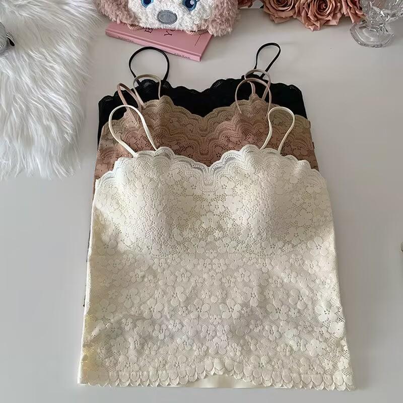 French lace sling vest, women's inner with chest pad, summer outer wear, bottomed back bra, Spice Girl long underwear