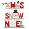 Wood Letter Ornament Wooden Christmas Table Sign, XMAS SNOW NOEL Tabletop Sign with Festive Party Decor Base, Hollow Centerpiece for Xmas Decorations