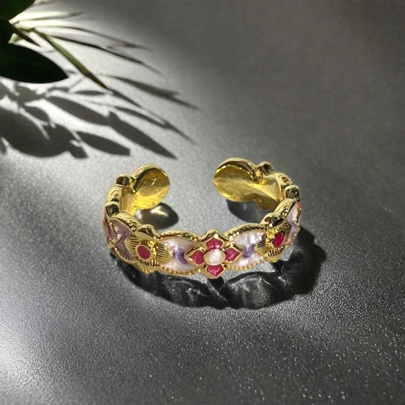 Medieval Vintage Enamel Oil Drop Gourd Open Ring French Retro Court Style Ring Light Luxury Premium Ring