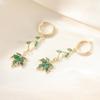 Vintage Emerald Maple Leaf Pattern Dangle Earrings for Women Elegant  Golden Plated Pendant Earrings Jewelry Accessories