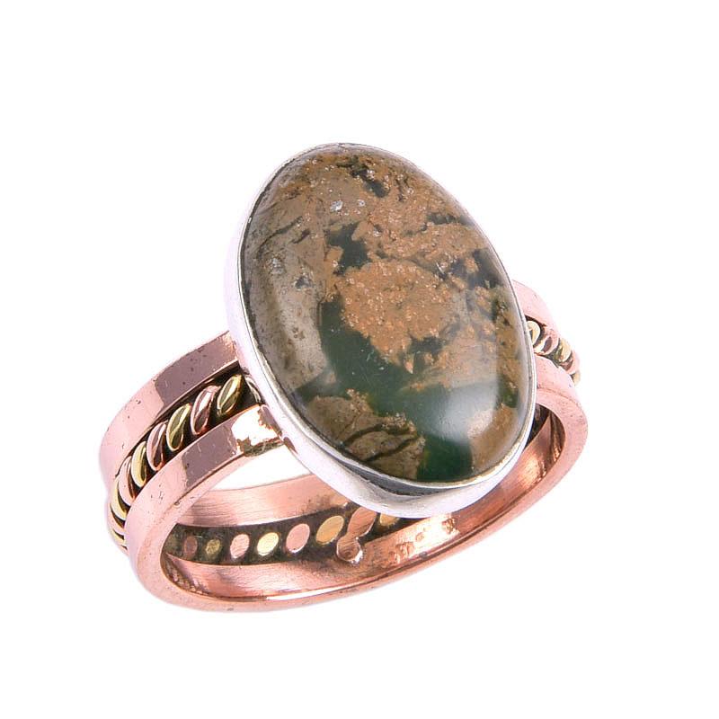 Piatră prețioasă Riolit Natural Bicolor Argint Sterling 925 Bijuterii Inel M.8.5 m8O78