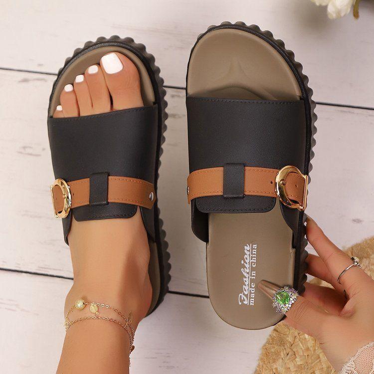 Non-slip fashion large size slippers versatile women's shoes temperament one-word slippers platform popular sandals 2025 summer and autumn new