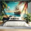 Nautischer Wandteppich Vintage Geistersegelboot Wandkunst Fantasie Meeresstrand Szenerie Nautisches Piratenschiff Welle Segeln Wandbehang