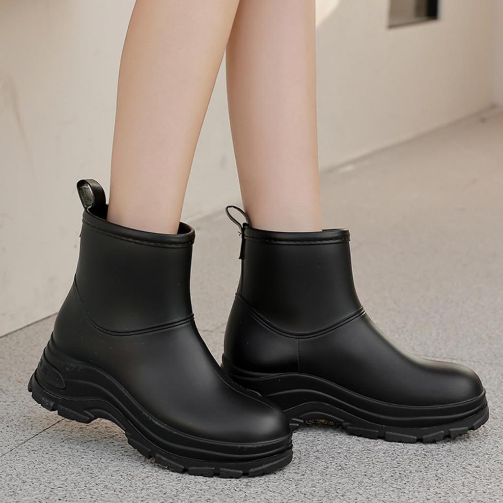 APOSITV Wasserdichte Regen Casual Kurze Schwarze Damenstiefel, Plateau, Stiefel, (Größe 23,5 cm)