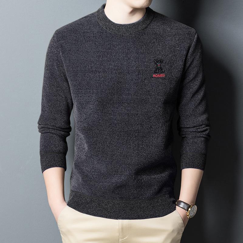 Autumn and Winter Chenille Sweater Men's Round Neck Plus Velvet Thick Chenille Men's Sweater Bottoming Shirt