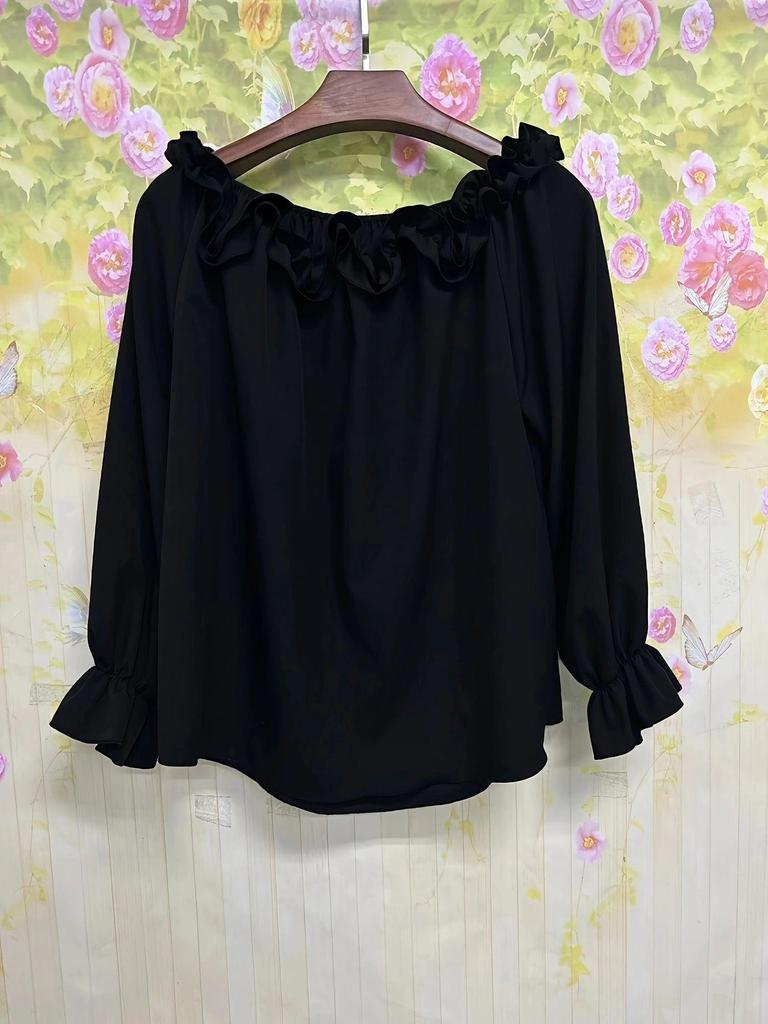 Elegant Casual One-Shoulder Ruffle Sleeve Women's Long-Sleeve Top