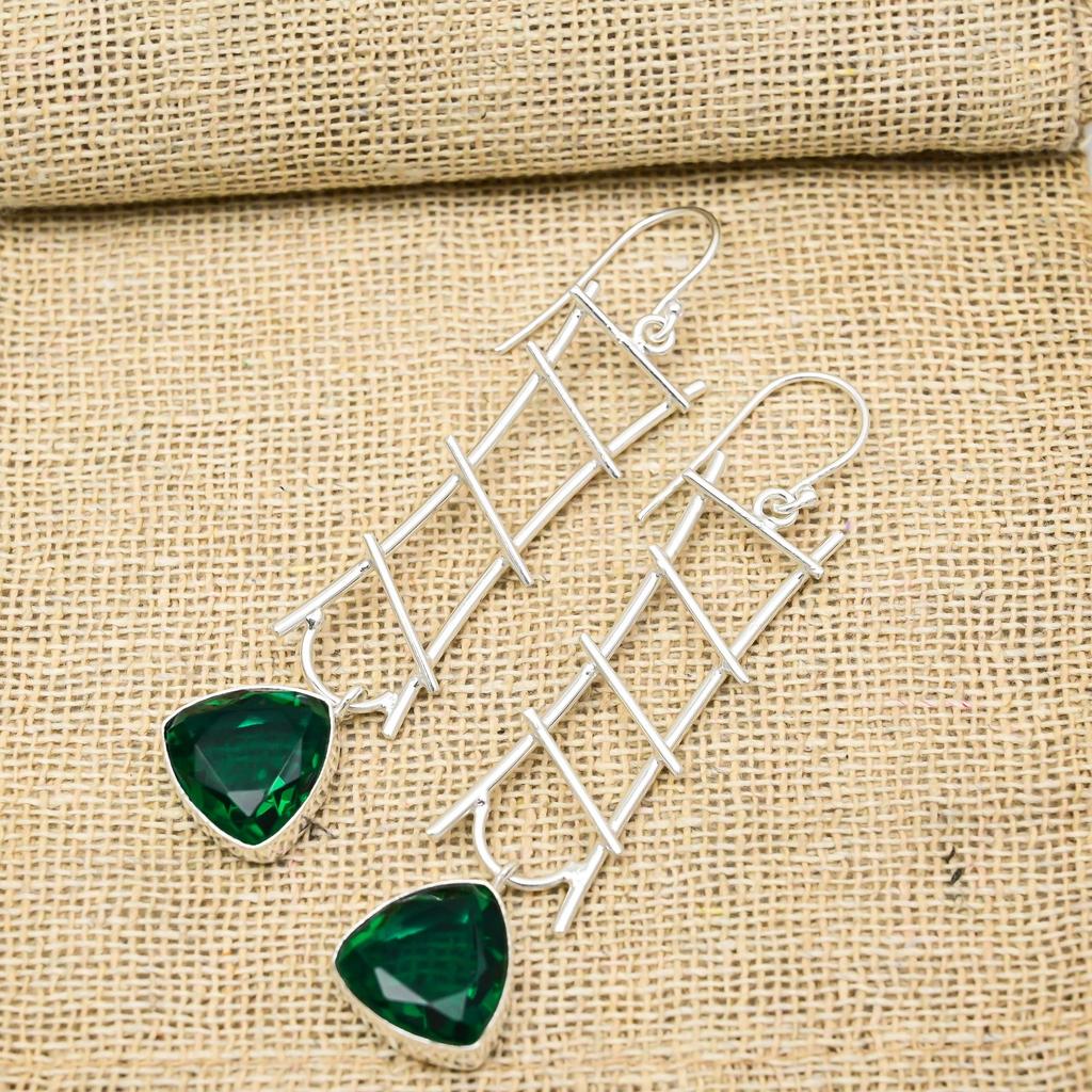 Chrome Diopside Handmade Gemstone Earrings, 925 Solid Sterling Silver Earrings, Unique Design Jewelry Earrings