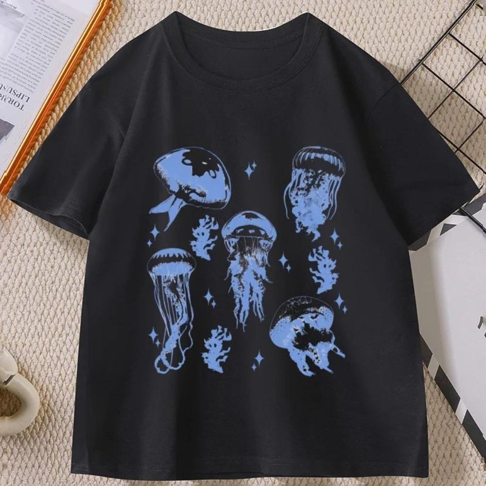 Vintage Jellyfish Tshirt Summer Ocean Tee Sea Creature Top Beach Lover Gift Unisex Wounisex Casual Round Neck Printed T Shirt