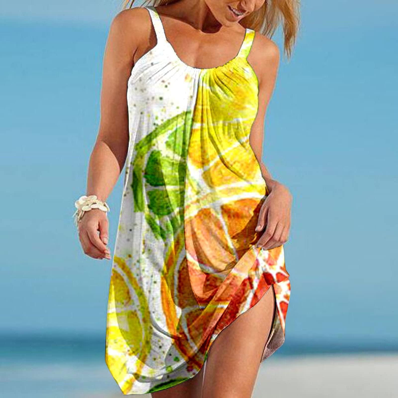 Summer Women s Fashion Casual Comfortable Sexy  Dress Hawaiian Beach Sleeveless Dress XXL оранжевый