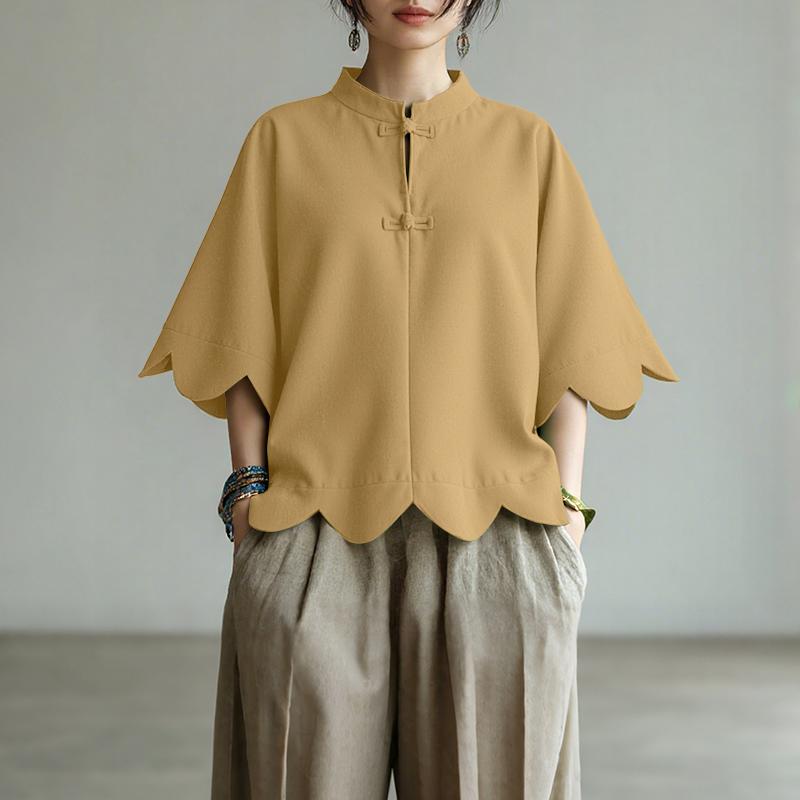 

ZANZEA Women Loose Round Neck Solid Color Casual 3/4 Sleeve Blouse 4XL хакі