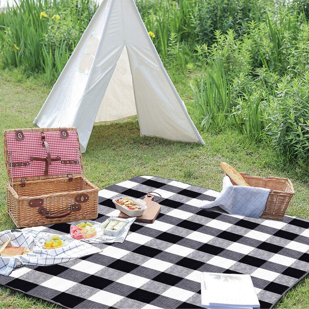 Beach picnic blanket mat with insulation waterproof 200x200cm mat xxl checkered