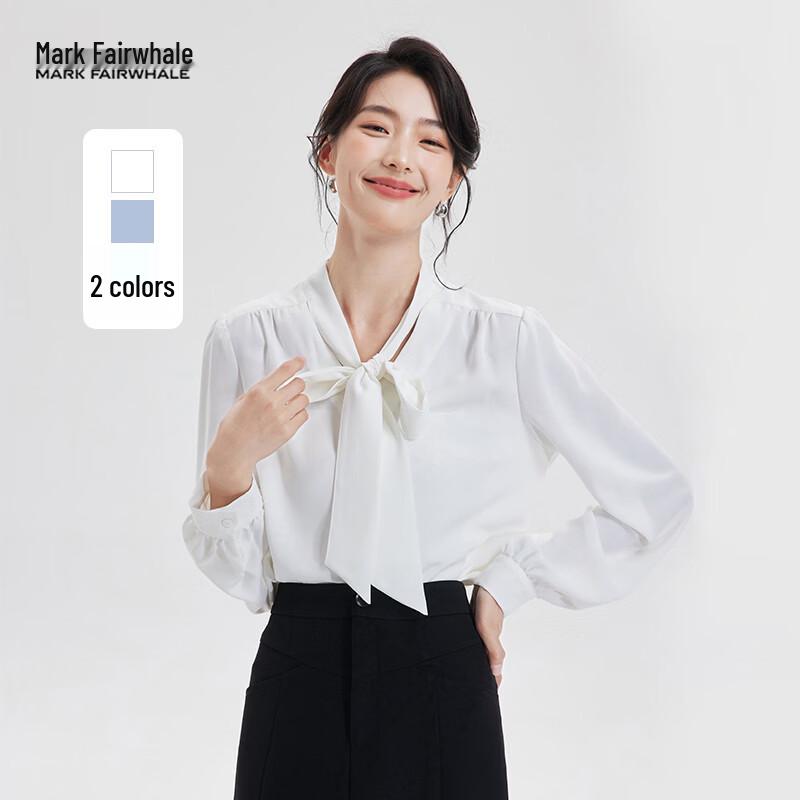MARK FAIRWHALE Women s Satin Pussy-Bow Long-Sleeve Shirt S
