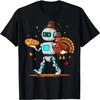 Robot Holding Turkey Pizza Thanksgiving Fall Kids Men Women T-Shirt