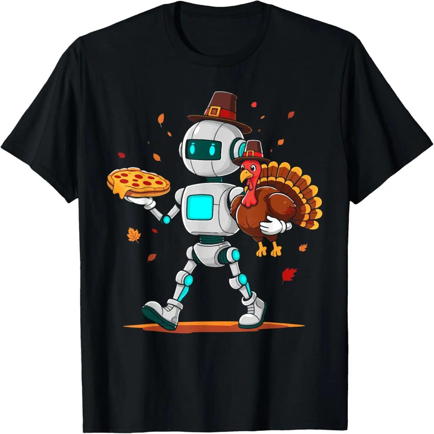 

Robot holding turkey pizza thanksgiving fall kids men women T-Shirt XXXXXL чорний