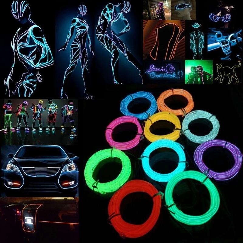 10m/5m/3m/1m 3V Battery 5V USB 12V Neon Glow EL Wire Rope with Adapter Flexible LED Strip for Car Party Dance Atmosphere Decor