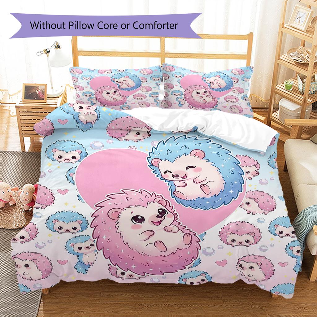 Pink Gradient Cartoon Pattern Bedding,Quilt Set Quilt Cover Pillowcase Home Birthday Gift (1 * Duvet Cover + 2 * Pillowcase, Without Core)