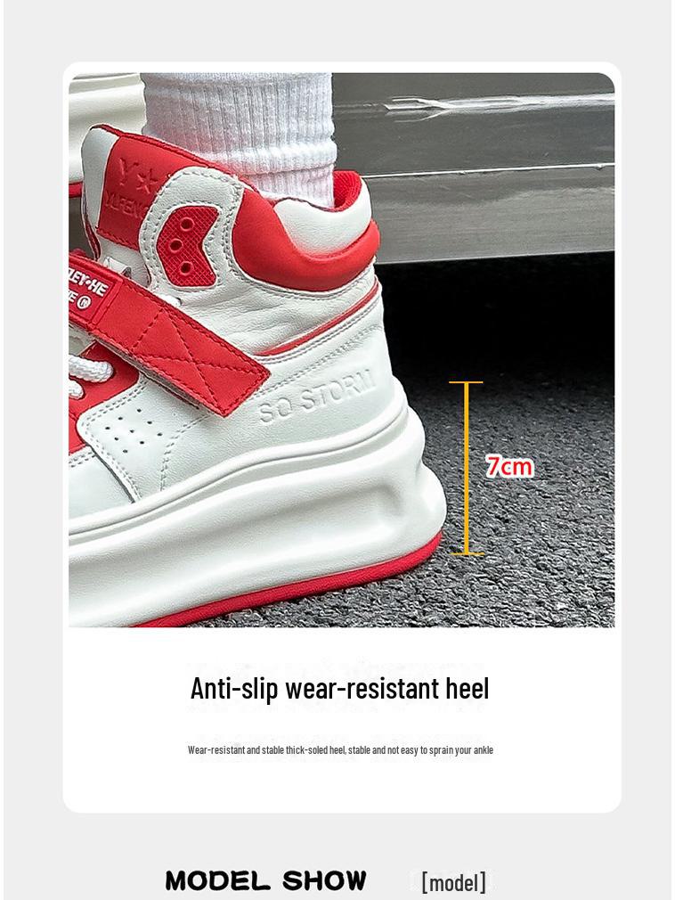 Women's High-Top Genuine Leather Velcro Sneakers with Thick Soles - Height-Enhancing Casual Sports Shoes for Spring & Autumn 2025