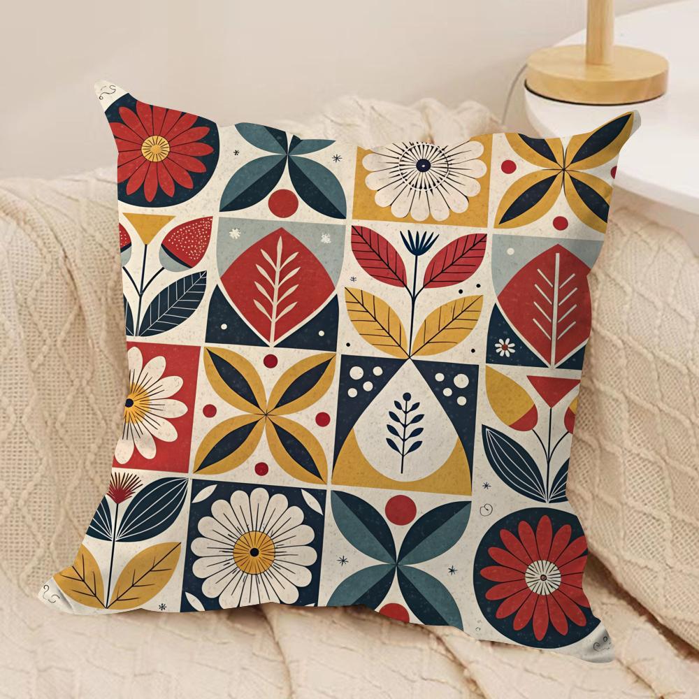 Retro Karomuster Blumen Kissenbezug Kurzer Plüsch Doppelseitiger Druck Quadratische Dekokissen für Sofa Zuhause